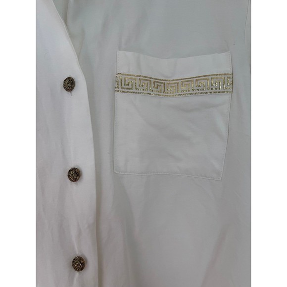 Vintage Gemilli White Button Down with Greek Key Gold Details - Picture 6 of 9